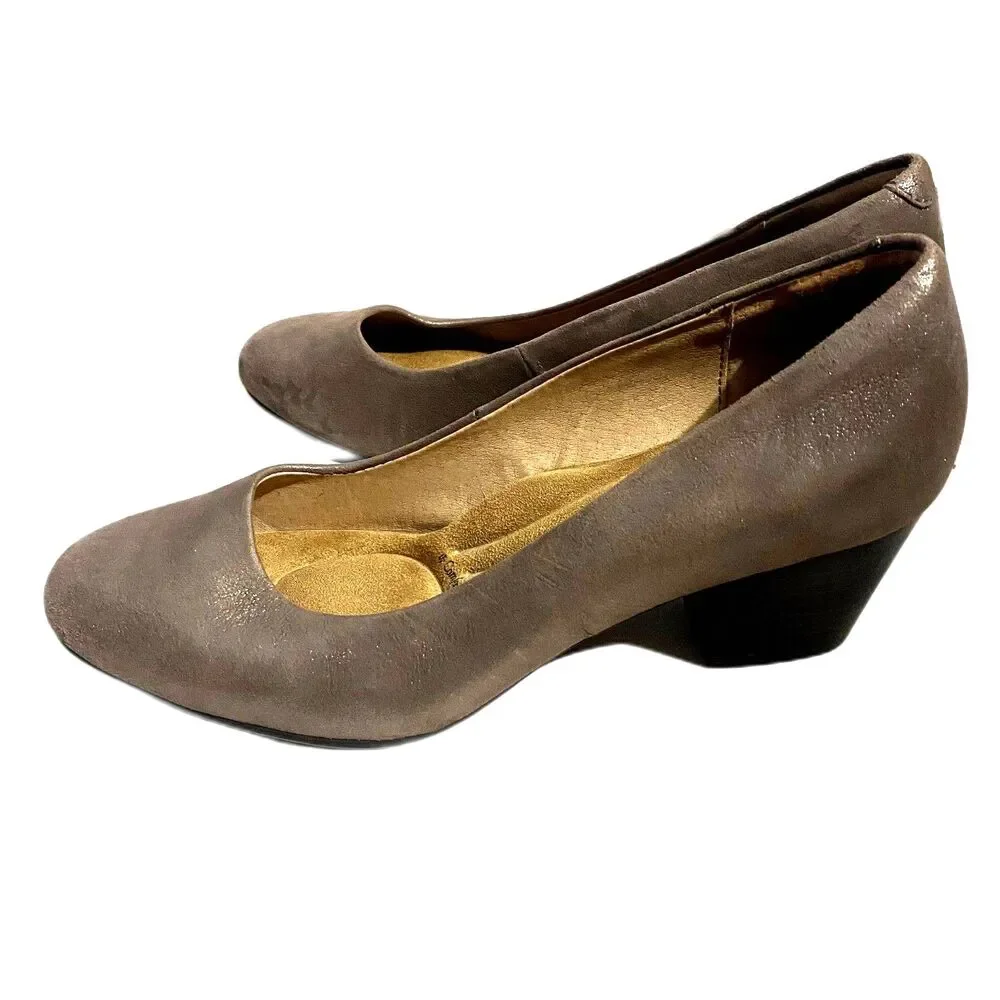Sofft‎ Lana Ballet Pump Heels Metallic Silver Champagne Classic Leather Size 7.5